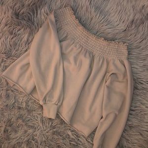 Tan cropped off the shoulder top